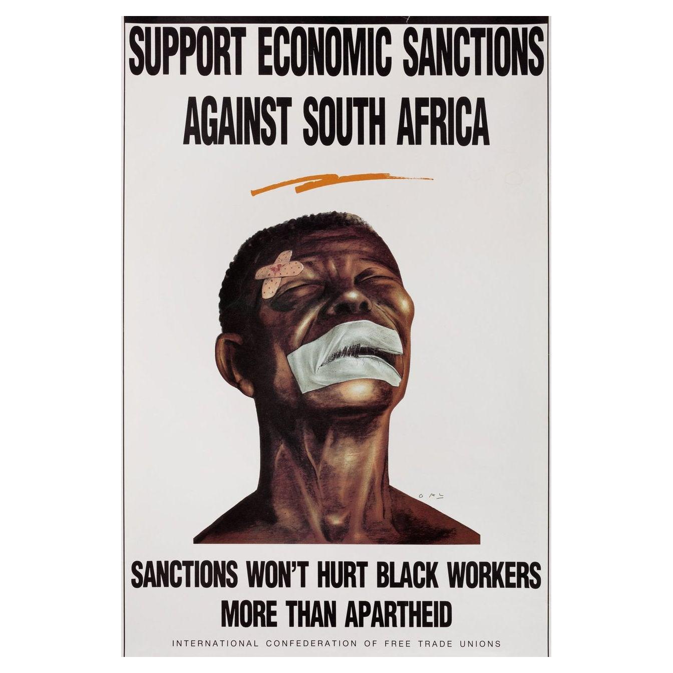 Affiche néerlandaise A2 sur les Sanctions économiques contre l'Afrique du Sud des années 1980 en vente