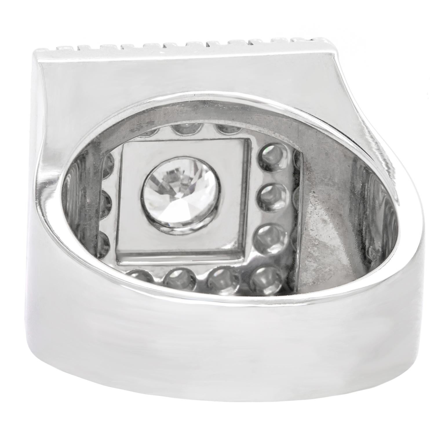 Men's Swiss Modern Diamond-Set White Gold Ring For Sale