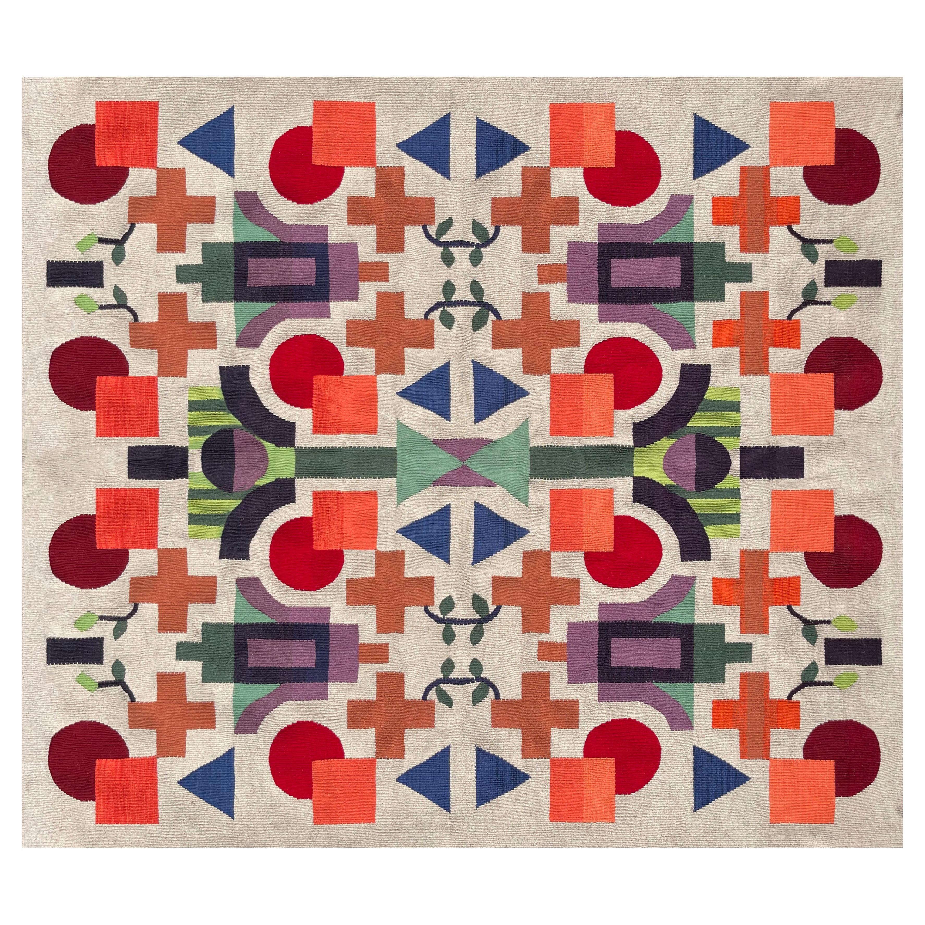 Suprematic Garden in Beige, Geometric Hand-Knotted Wool Rug by OLK Manufactory