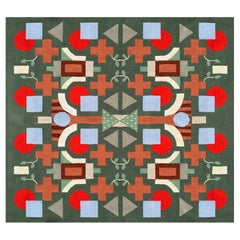 Suprematic Garden in Green, Geometric Hand-Knotted Wool Rug by OLK Manufactory