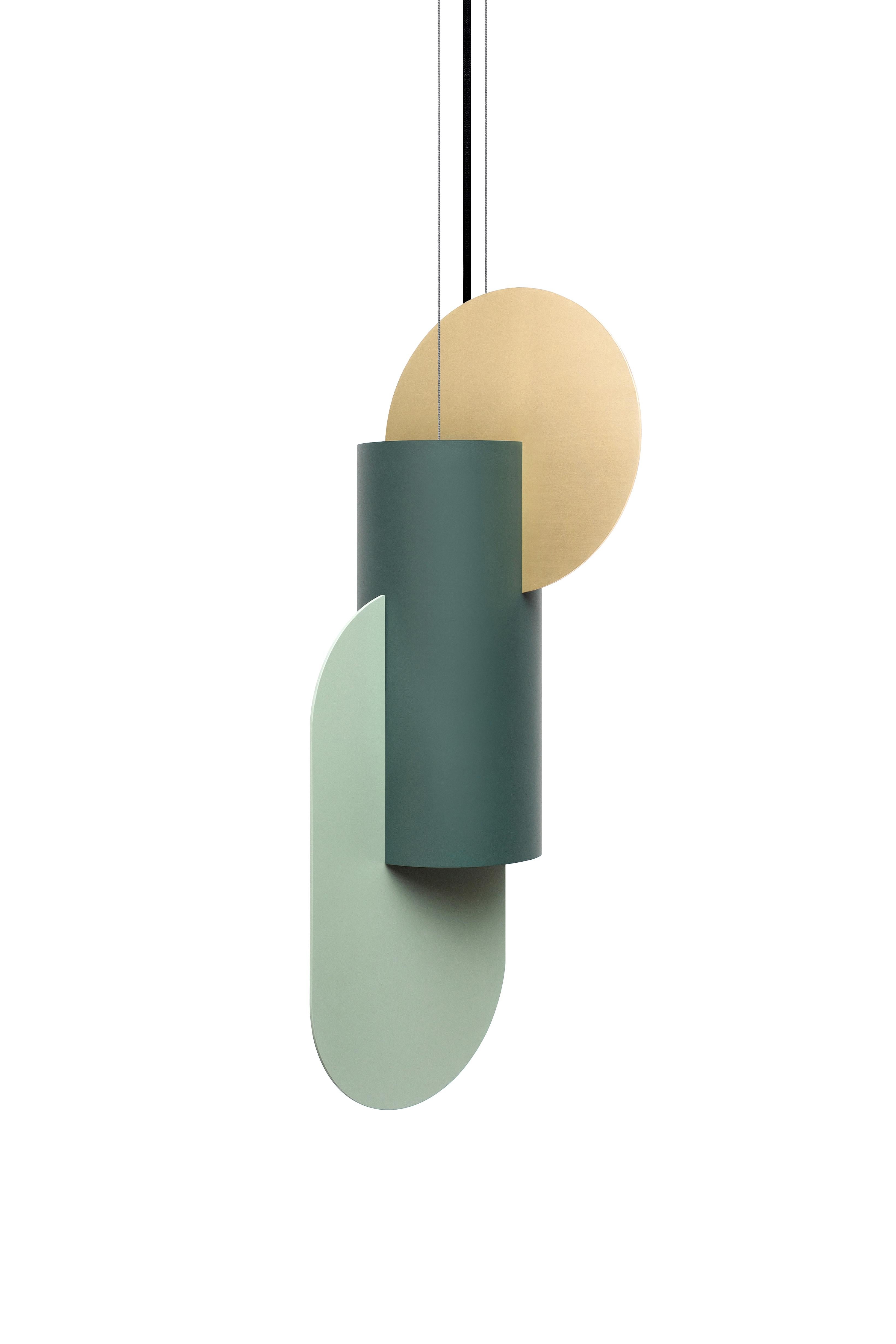 Suprematic Two Pendant Lamp CS5 by NOOM
Dimensions: W 17.5 x D 15 x H 45.5 cm 
Materials: Brass, painted steel.

