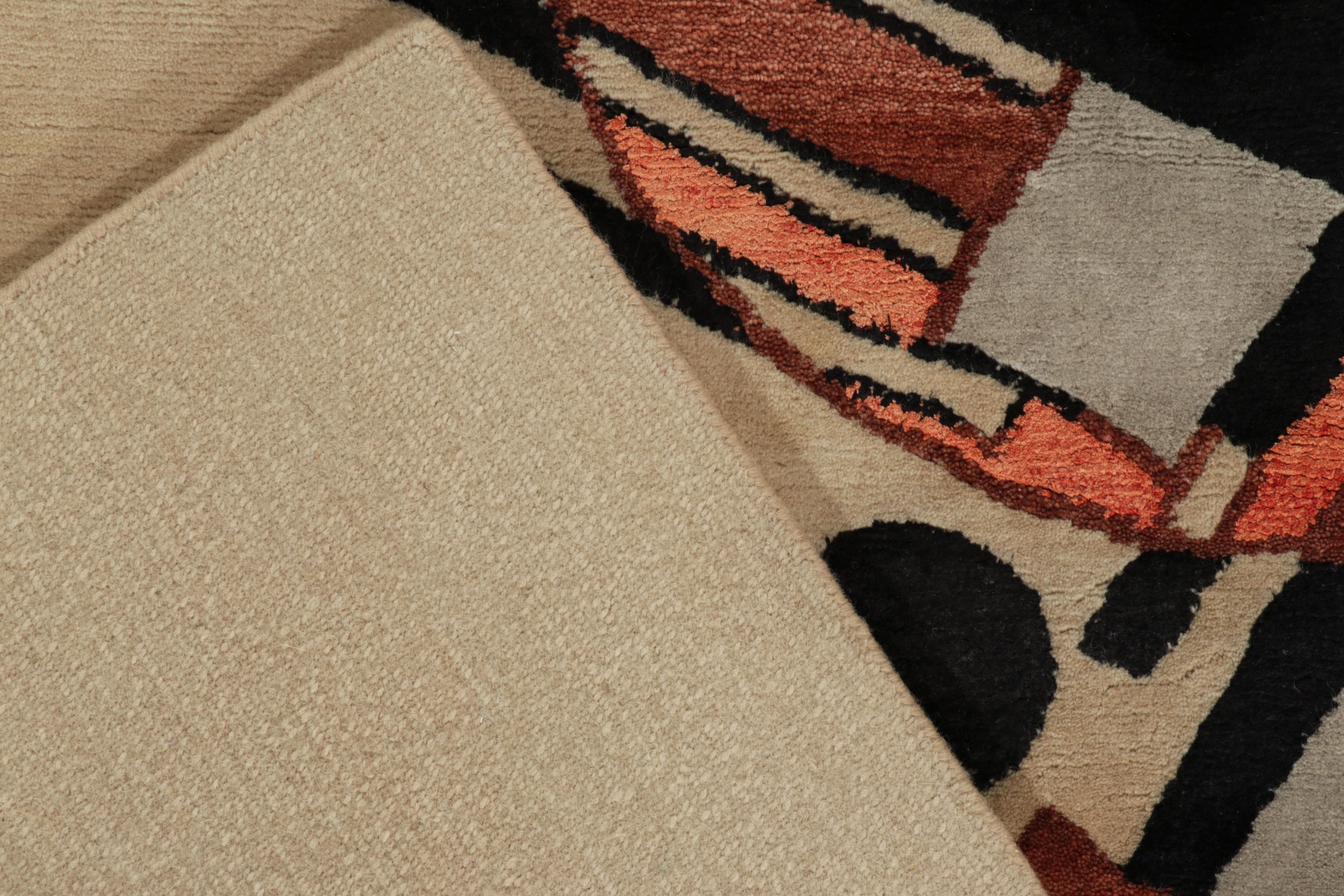 Rug & Kilim's Suprematist Style Deco Rug in Beige-Brown, Black & Orange In New Condition For Sale In Long Island City, NY