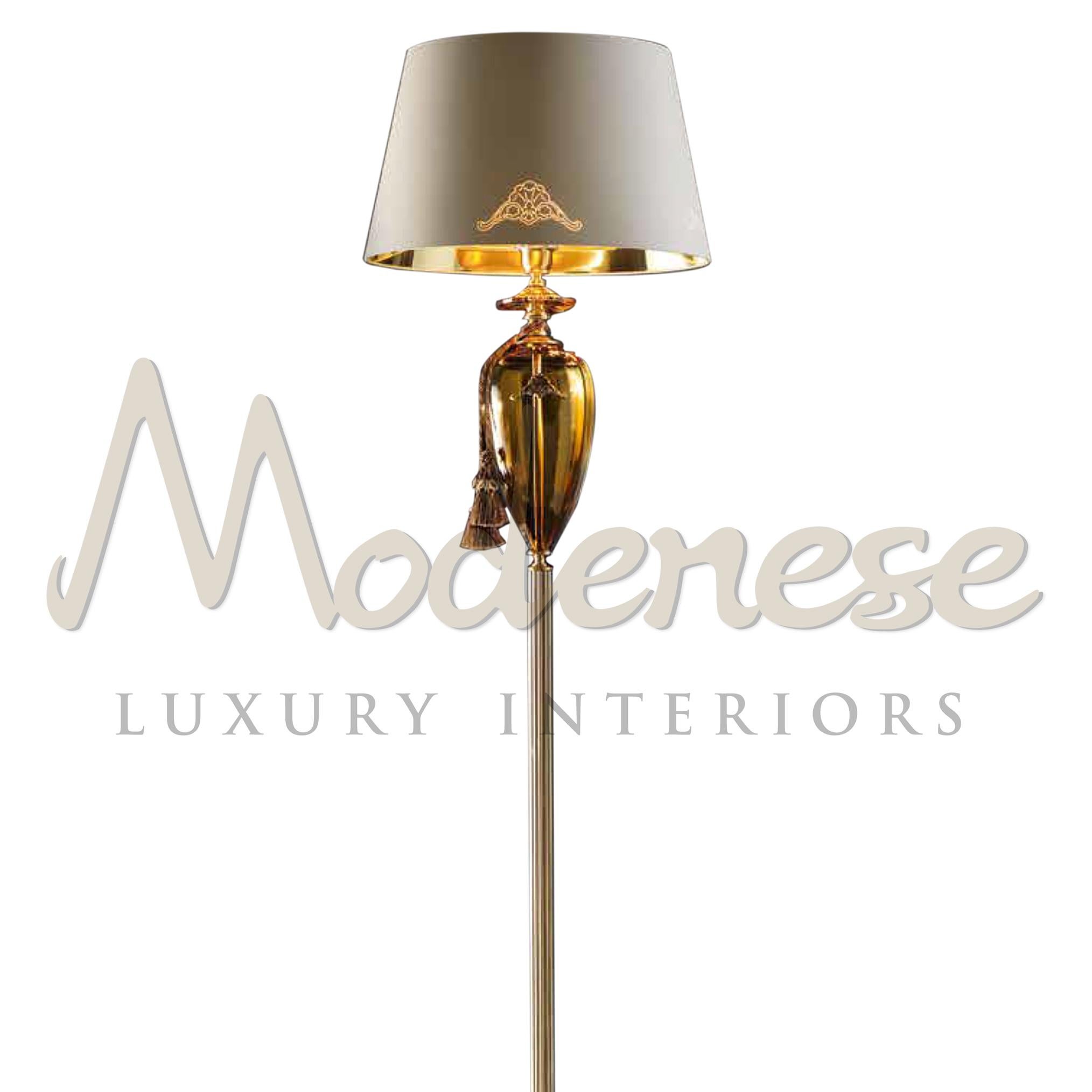 Baroque Supreme 1-Light Floor Lamp Adorned by Gold Satin Brass Finishing & Amber Crystal For Sale