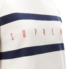 SUPREME beige blue red logo embroidery striped raglan crewneck pullover S