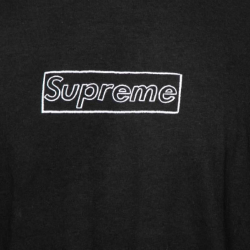 Men's Supreme Black Cotton Logo Printed Crew Neck T-Shirt L For Sale