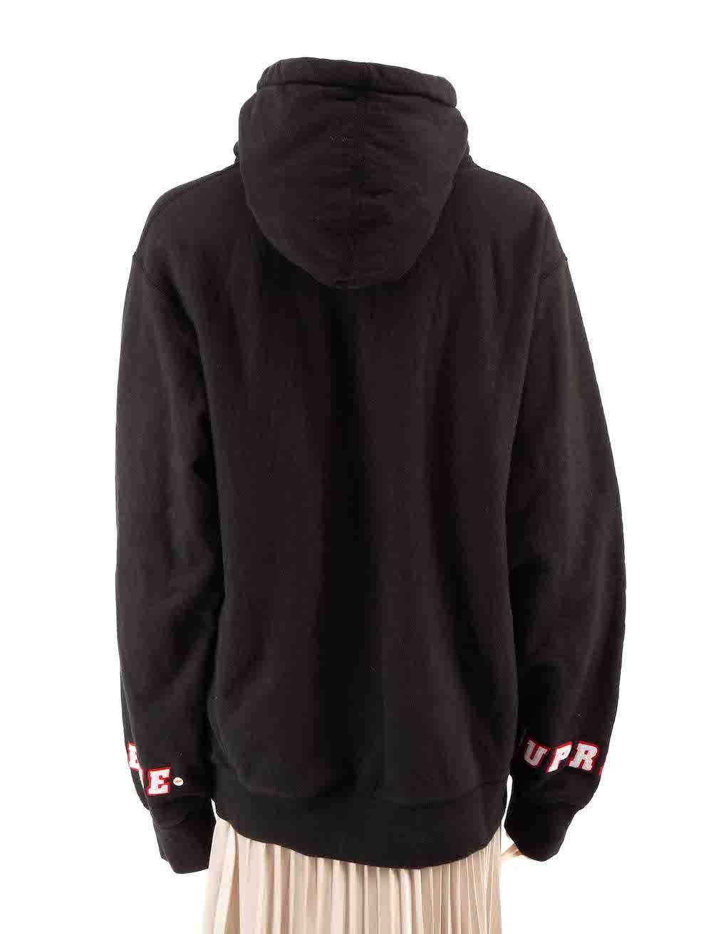 Supreme Black Logo Cuff Detail Hoodie Size L In Excellent Condition In London, GB