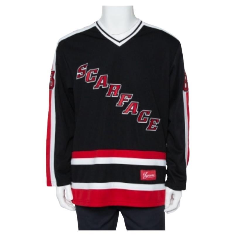 Supreme Black Scarface Embroidered Synthetic Paneled Hockey Jersey L For Sale