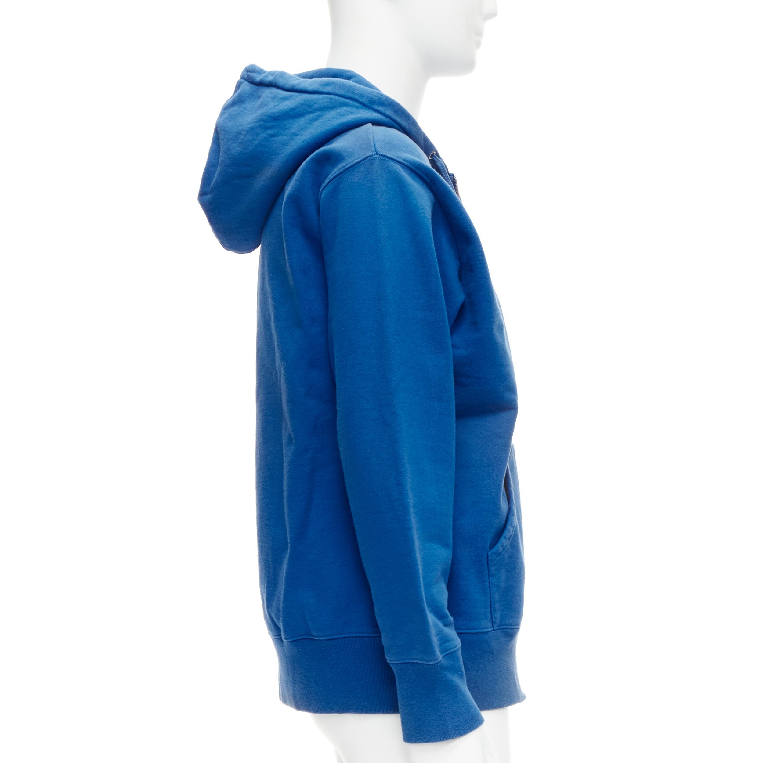 Men's SUPREME blue orange satin embroidery logo zip up hoodie M For Sale