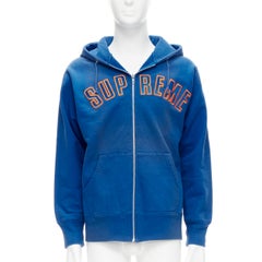 SUPREME bleu orange satin brodé logo zip up hoodie M