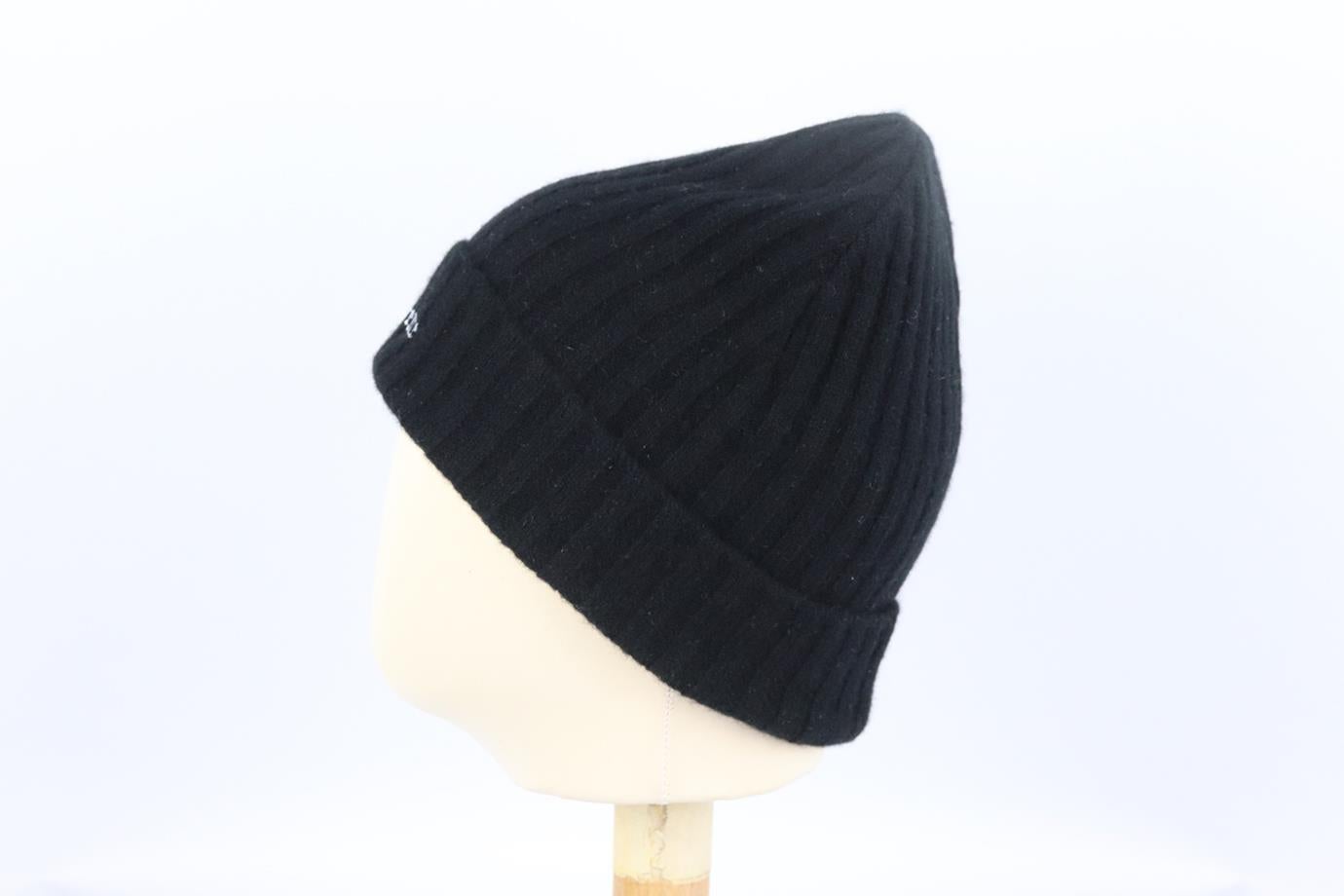 Black Supreme Embroidered Ribbed Cashmere Beanie One Size