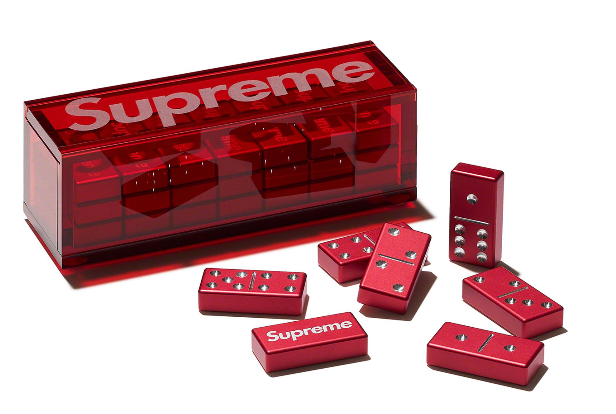Supreme Jumbo Red Aluminum Dominoes Set with Box, Fall 2022, New in Box In Excellent Condition In Brooklyn, NY