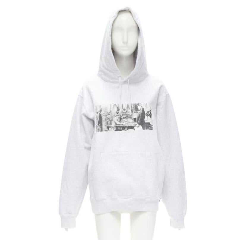 Pre-owned Supreme Mike Kelley Franklin Signing Treaty Of Alliance Grey Fleece Hoodie L In Gray