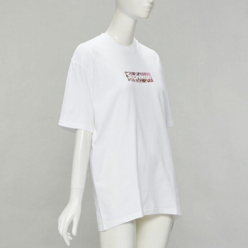 Gray SUPREME Murakami Relief Fund floral box logo white cotton tshirt M