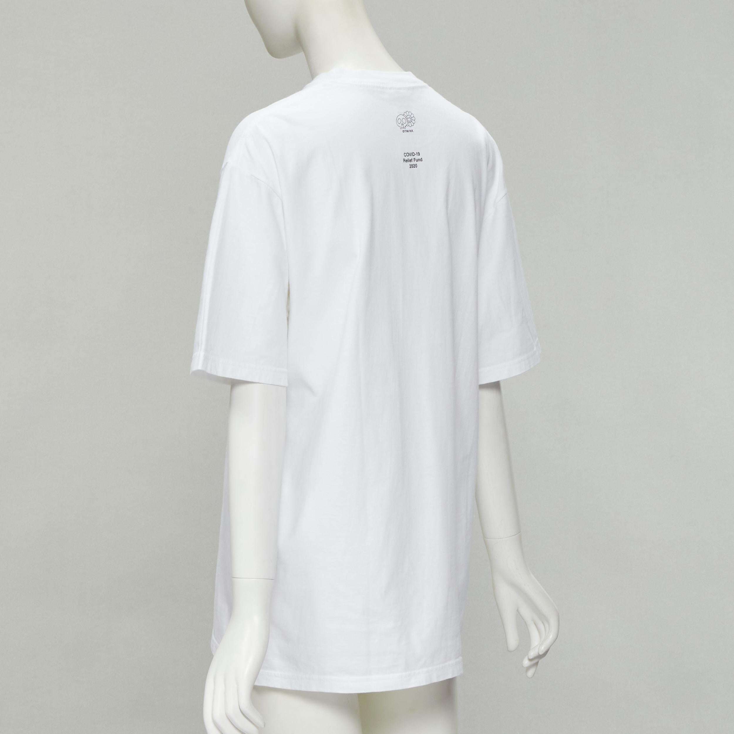 Gray SUPREME Murakami Relief Fund floral box logo white cotton tshirt M For Sale
