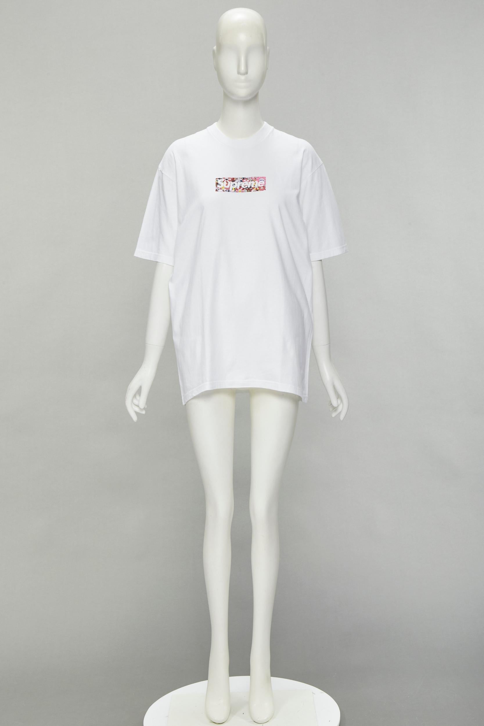 SUPREME Murakami Relief Fund floral box logo white cotton tshirt M For Sale 1