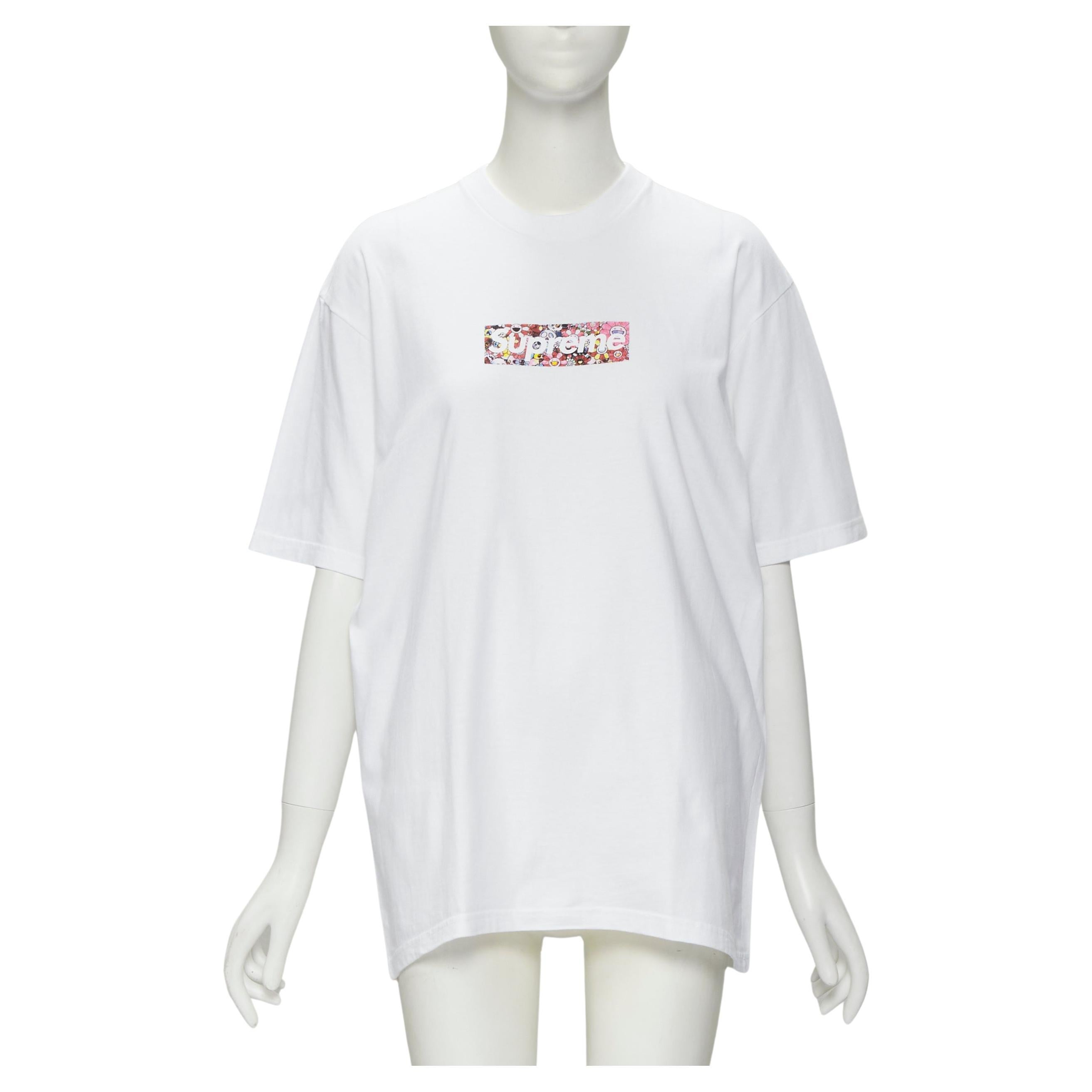SUPREME Murakami Relief Fund floral box logo white cotton tshirt M For Sale  at 1stDibs