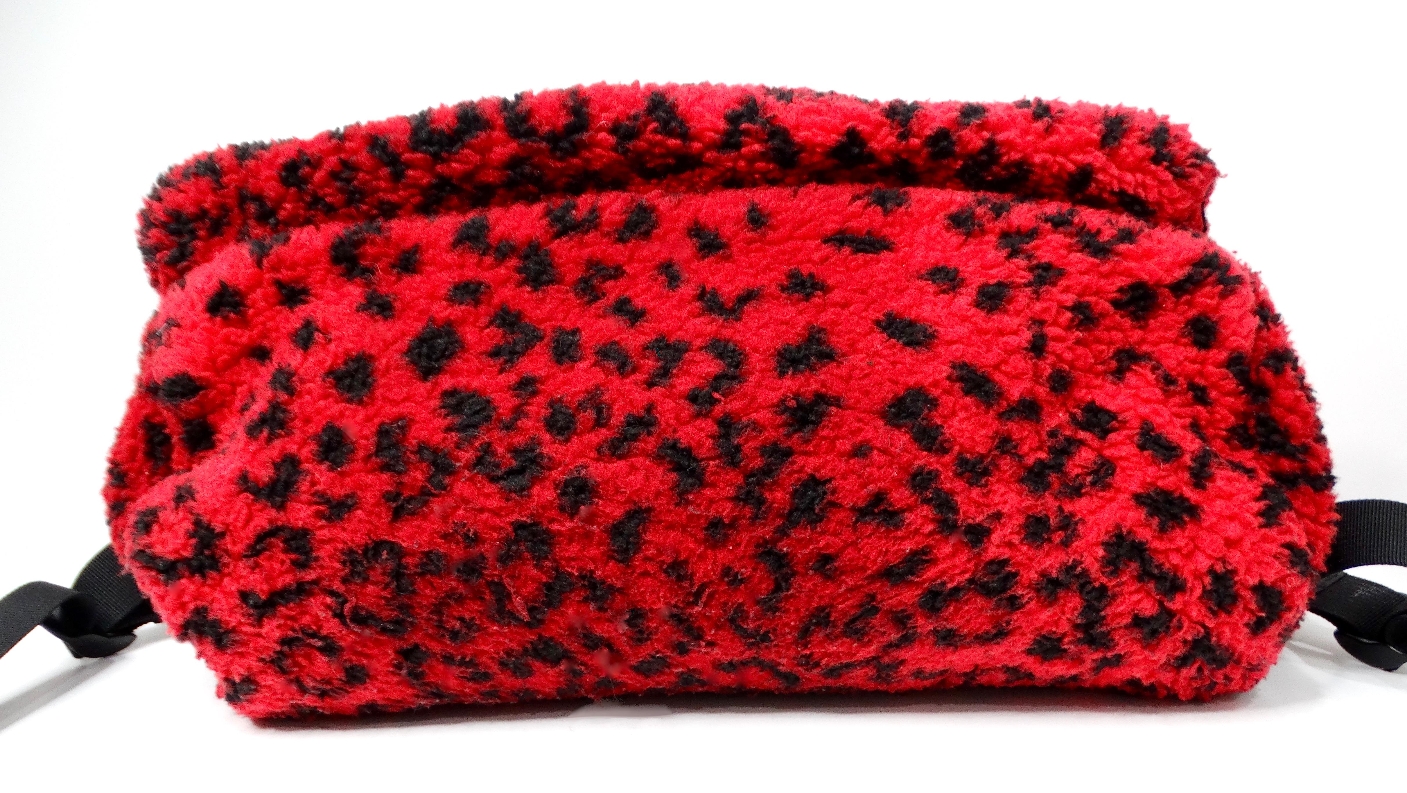 Supreme Red & Black Leopard Print Fleece Backpack circa 2017 For Sale 3