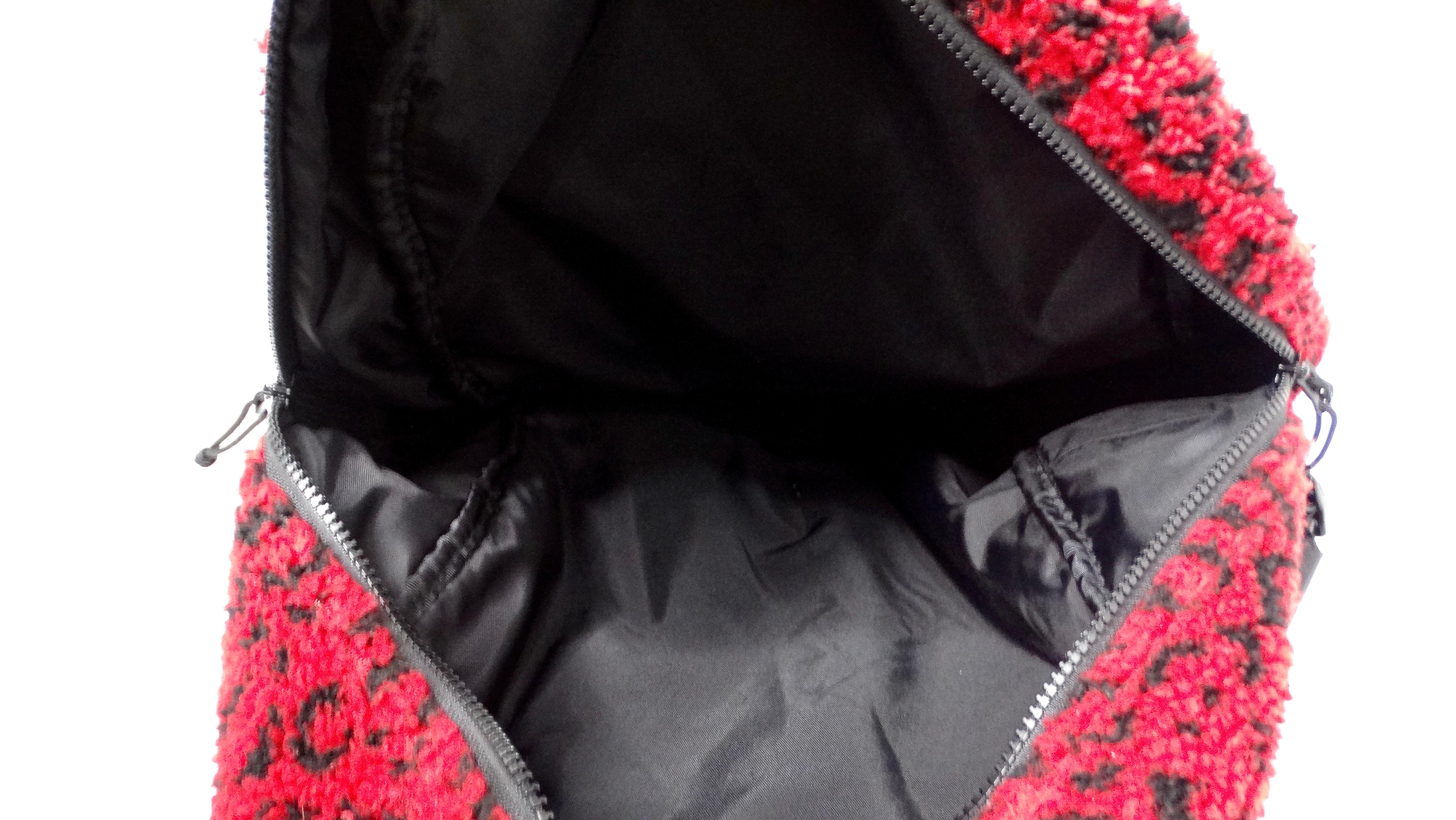 Supreme Red & Black Leopard Print Fleece Backpack circa 2017 For Sale 4