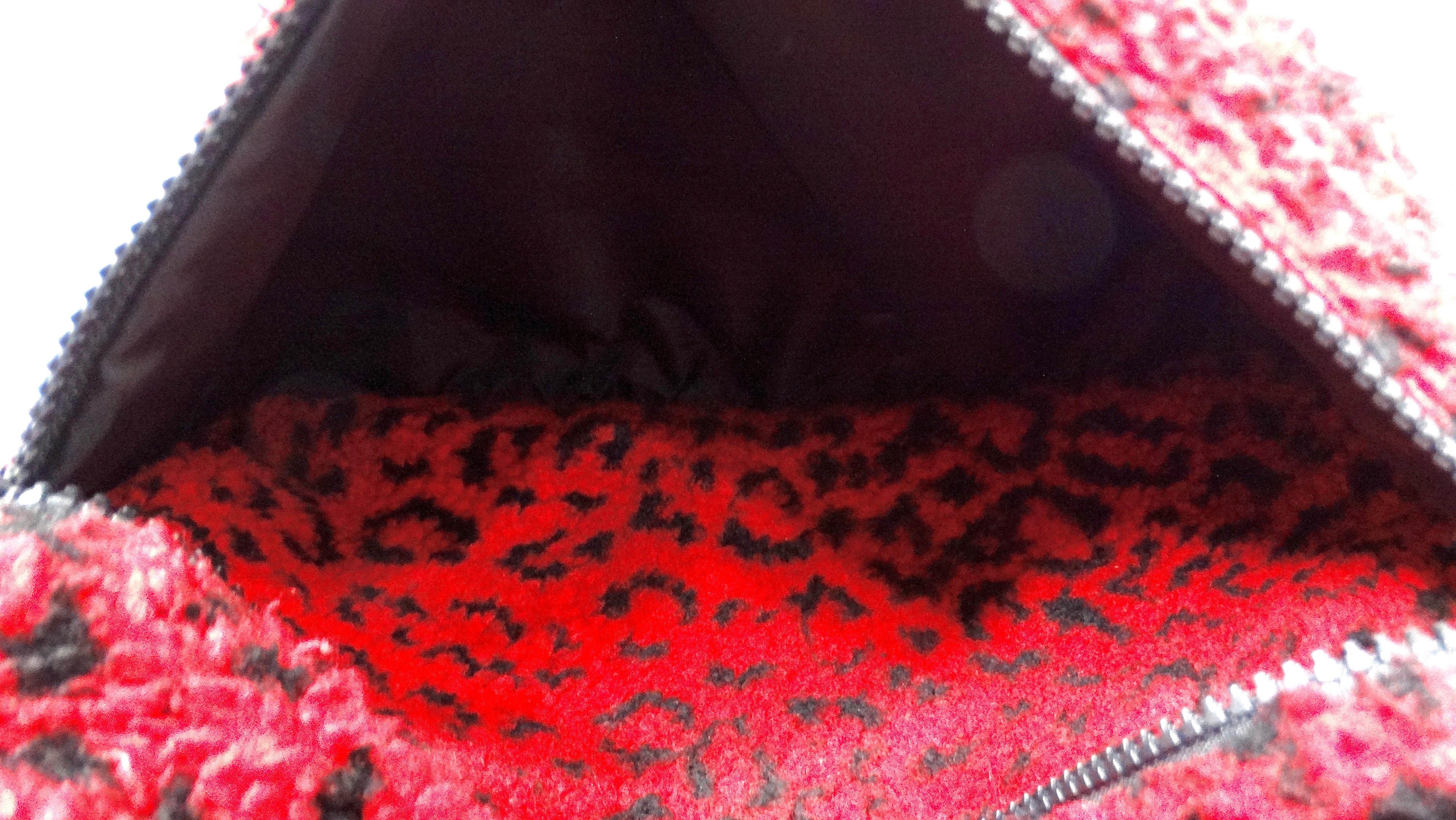 Supreme Red & Black Leopard Print Fleece Backpack circa 2017 For Sale 5