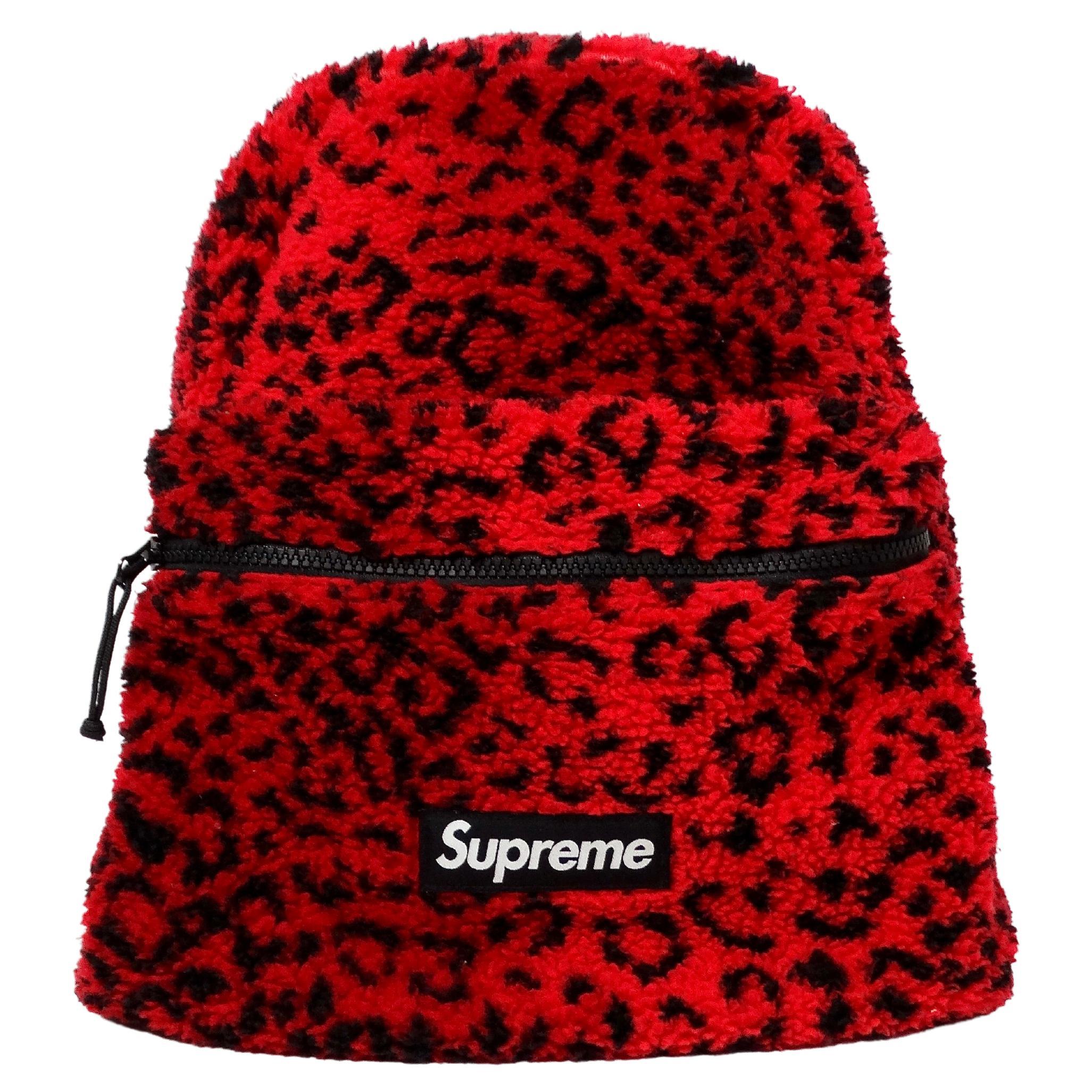 Supreme Red & Black Leopard Print Fleece Backpack circa 2017 For Sale