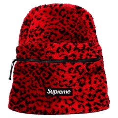 Supreme Red & Black Leopard Print Fleece Backpack circa 2017