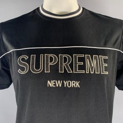 SUPREME Size L Black Silver White Logo Polyester Jersey T-shirt