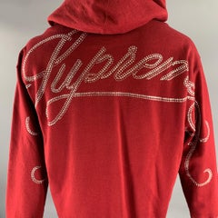 SUPREME Size L Burgundy Rhinestone Cotton Hoodie Sweatshirt