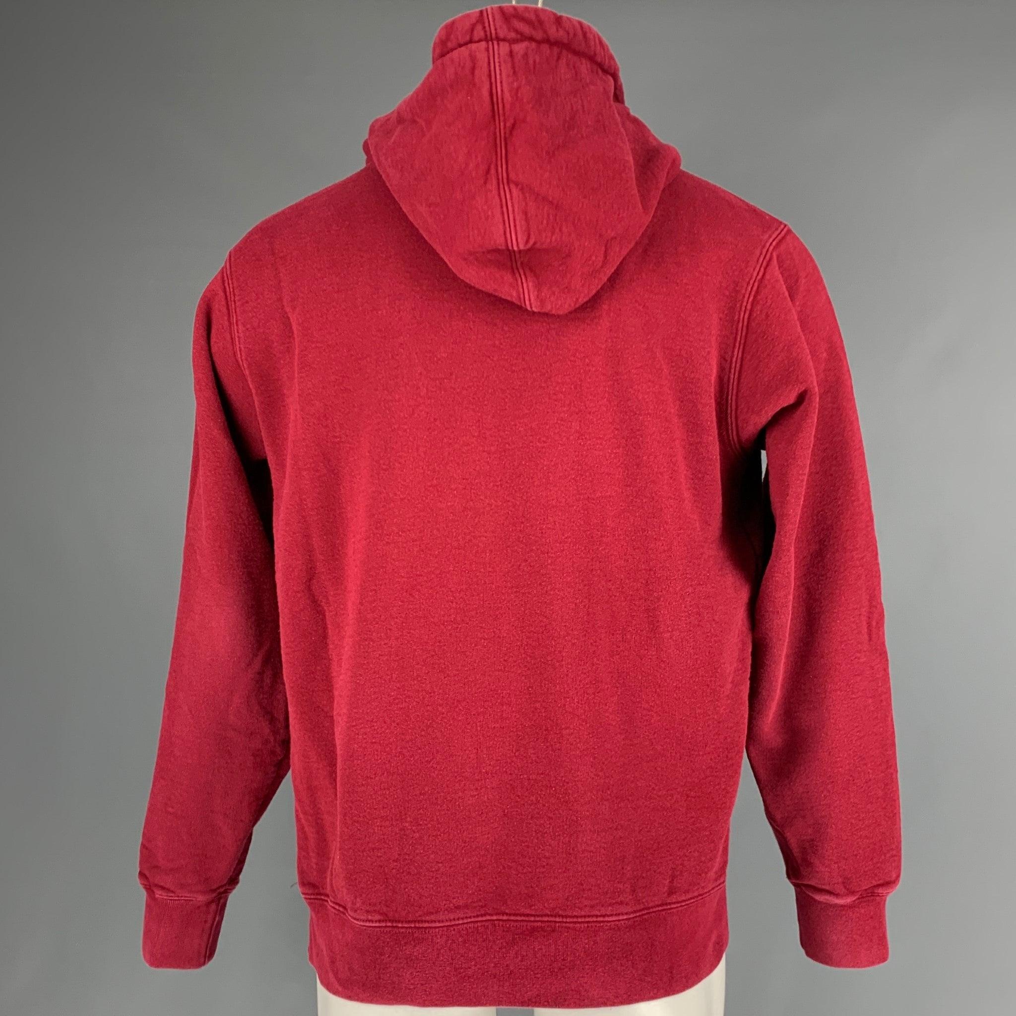 Men's SUPREME Size M Burgundy Gold Embroidery Cotton Hoodie Sweatshirt For Sale