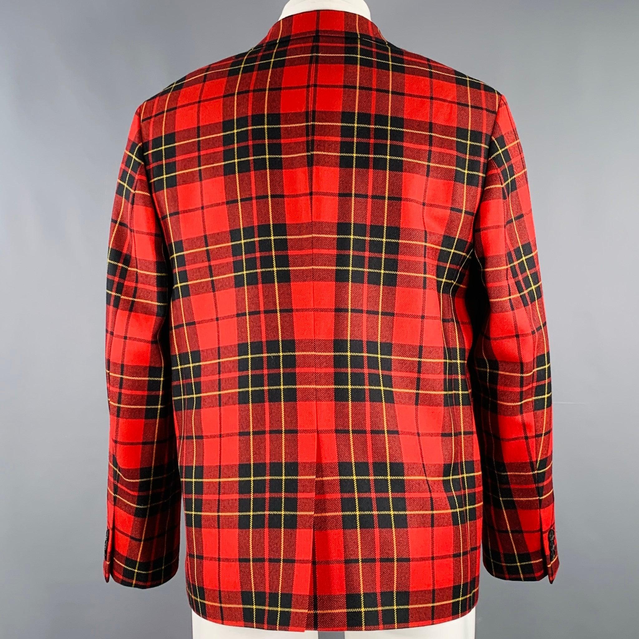 SUPREME Size M Red Black Plaid Wool Notch Lapel Sport Coat In Excellent Condition For Sale In San Francisco, CA