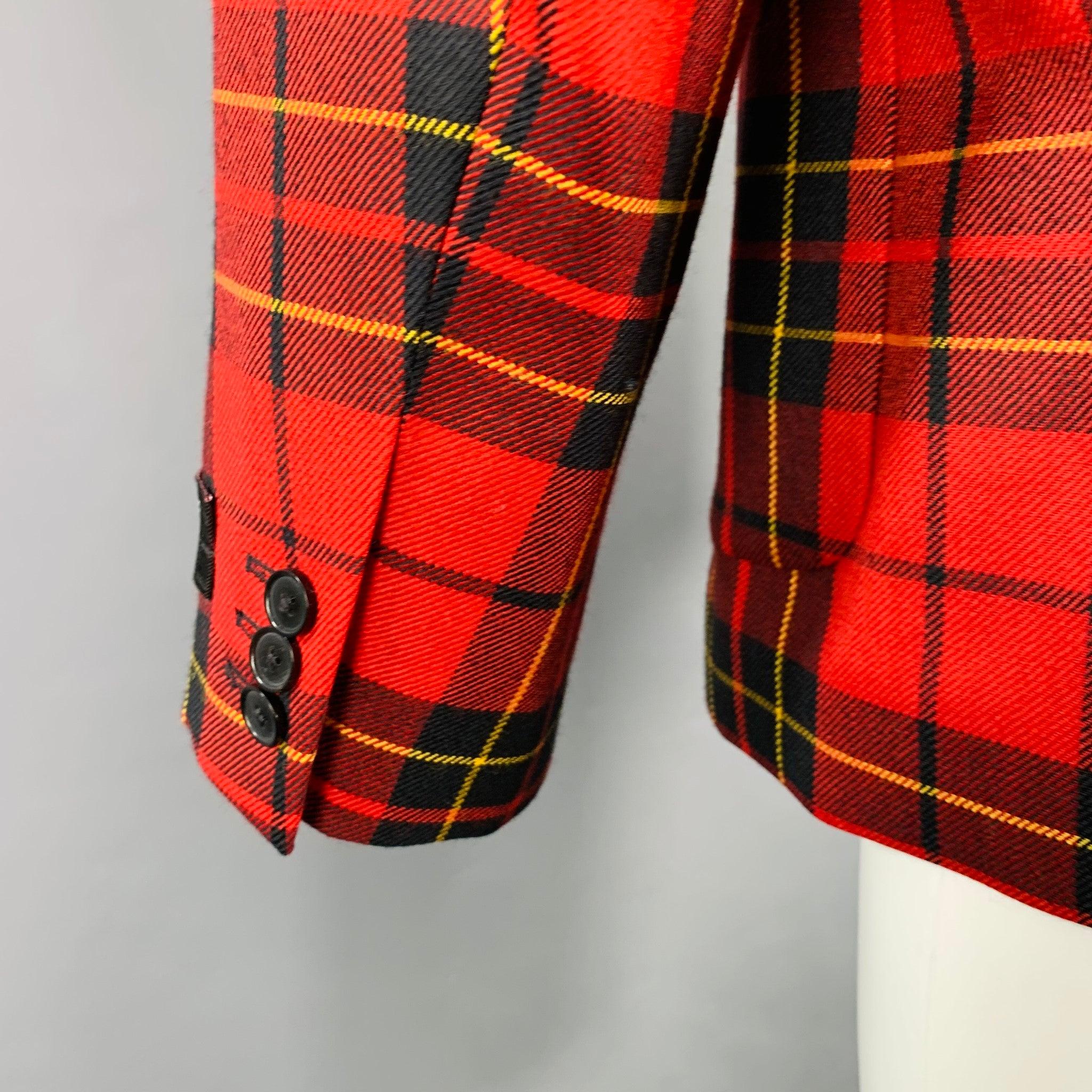 Men's SUPREME Size M Red Black Plaid Wool Notch Lapel Sport Coat For Sale