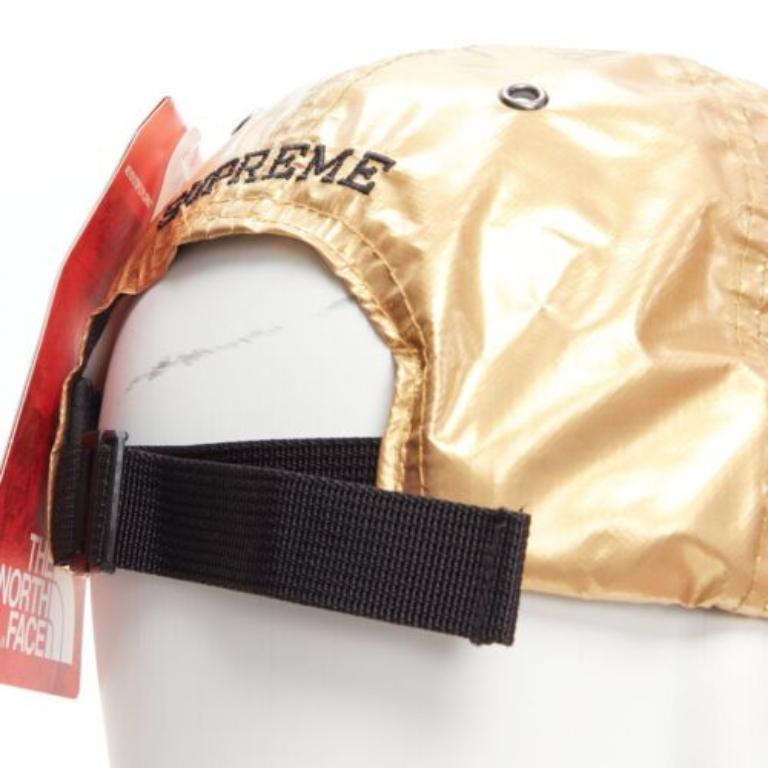SUPREME The North Face metallic gold black logo 6 panel cap For Sale 2