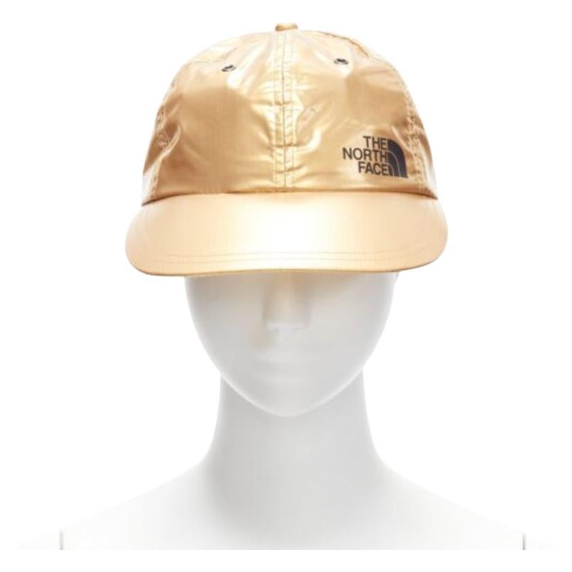 SUPREME The North Face metallic gold black logo 6 panel cap For Sale