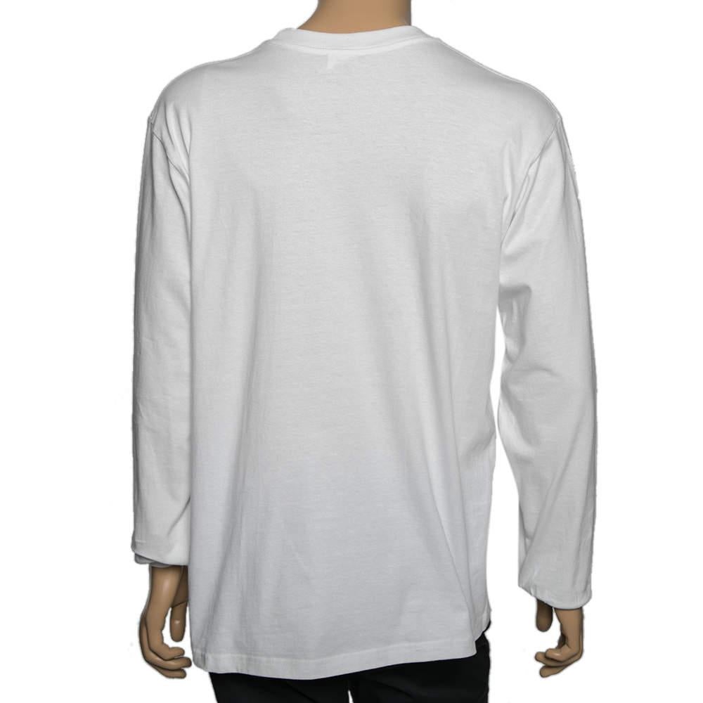 Gray Supreme White Cotton Logo Printed Crew Neck Long Sleeve T-Shirts L