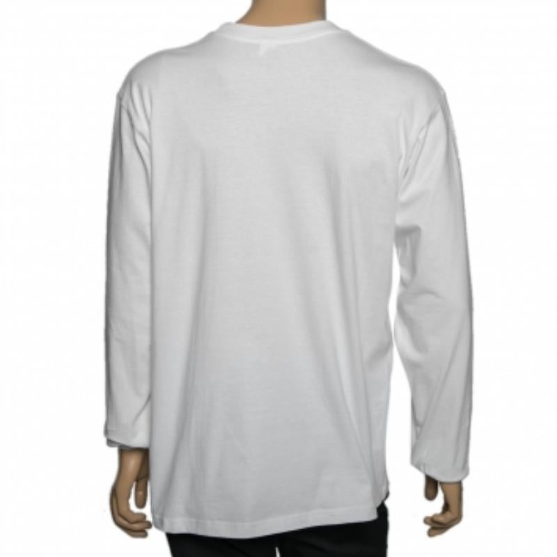 Gray Supreme White Cotton Logo Printed Crew Neck Long Sleeve T-Shirts L For Sale