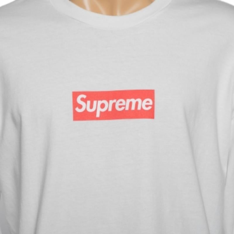 Supreme White Cotton Logo Printed Crew Neck Long Sleeve T-Shirts L In Good Condition For Sale In Dubai, Al Qouz 2