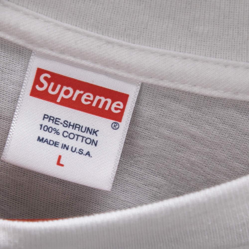 Men's Supreme White Cotton Logo Printed Crew Neck Long Sleeve T-Shirts L