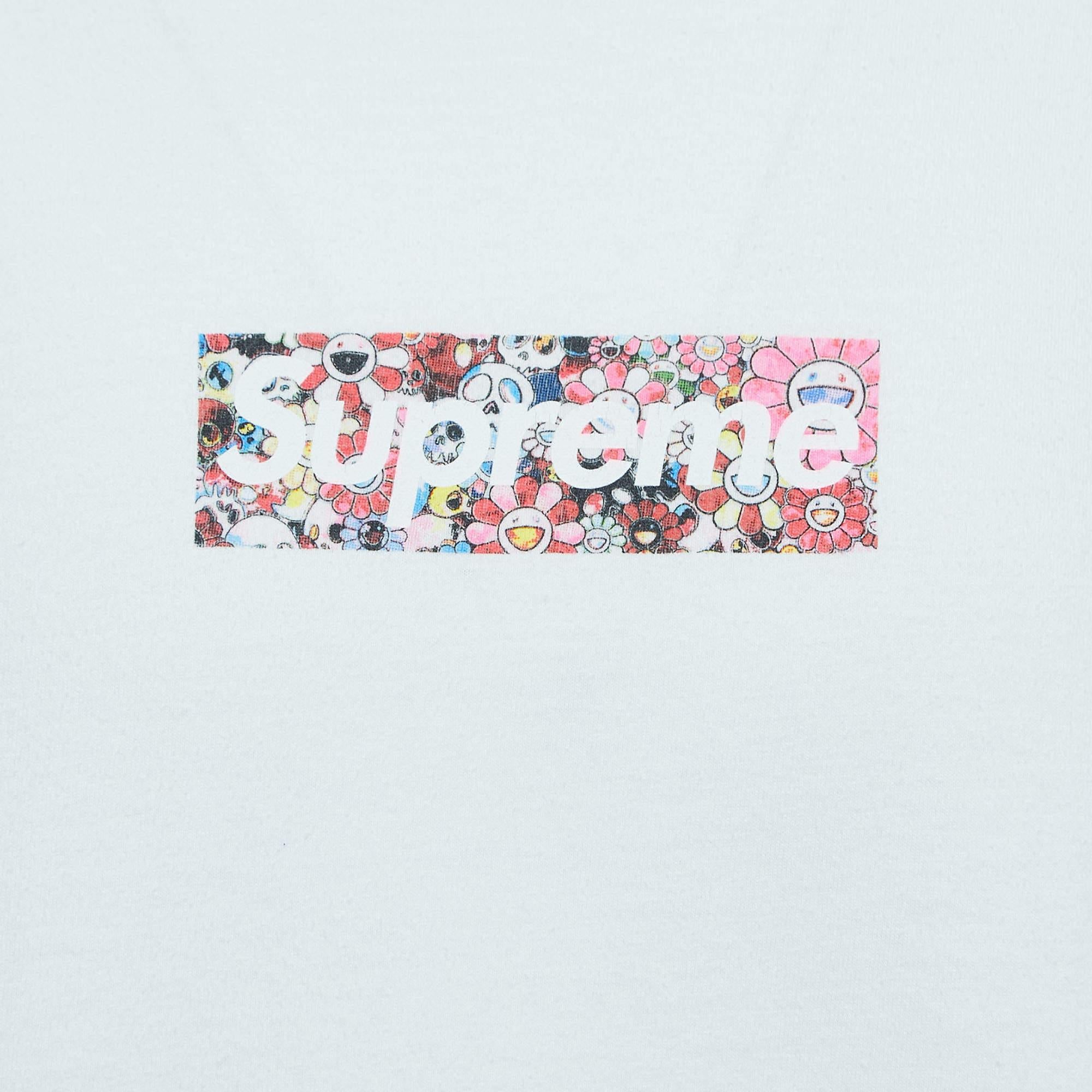 Gray Supreme White Logo Print Cotton Crew Neck T-Shirt L For Sale