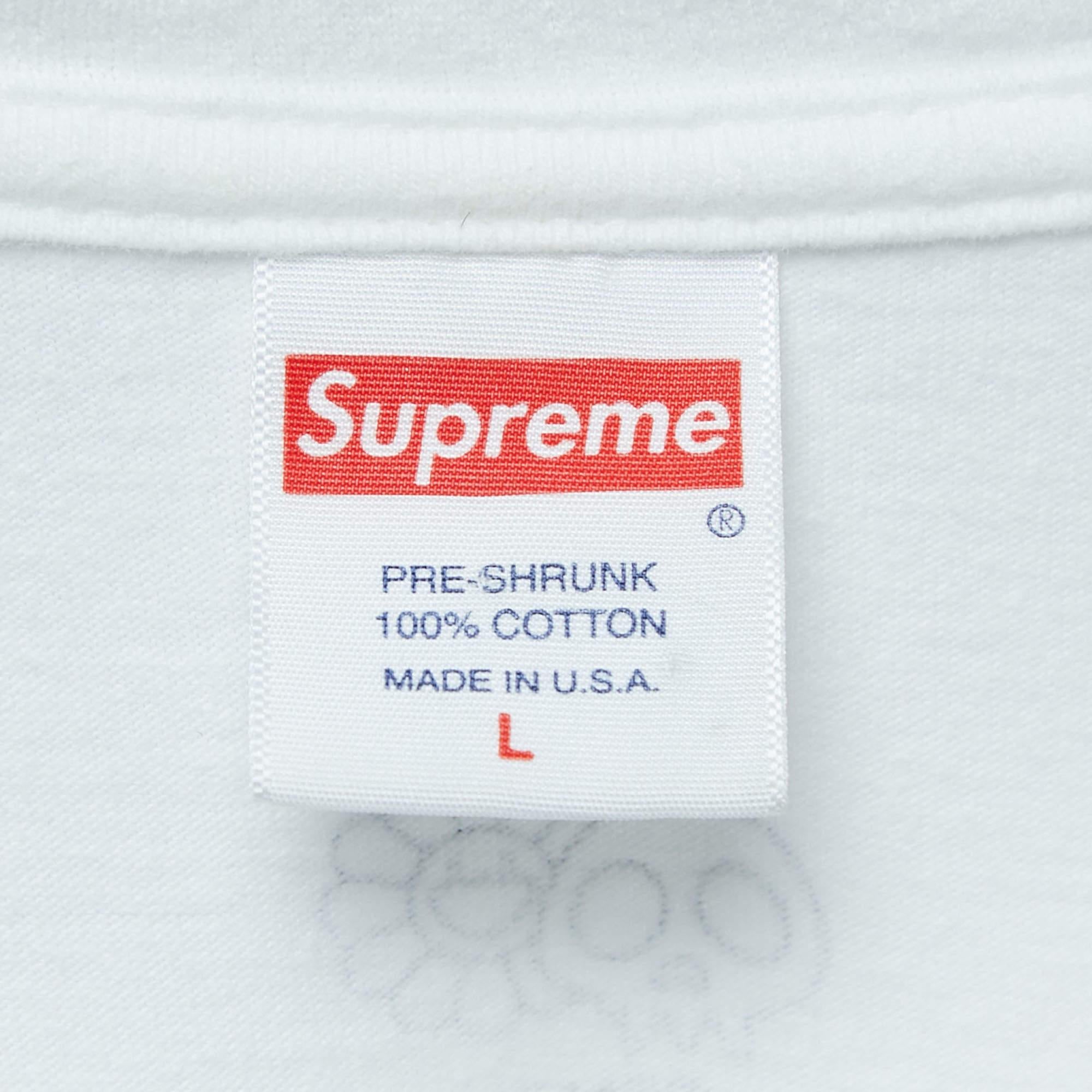 Supreme White Logo Print Cotton Crew Neck T-Shirt L In Good Condition For Sale In Dubai, Al Qouz 2