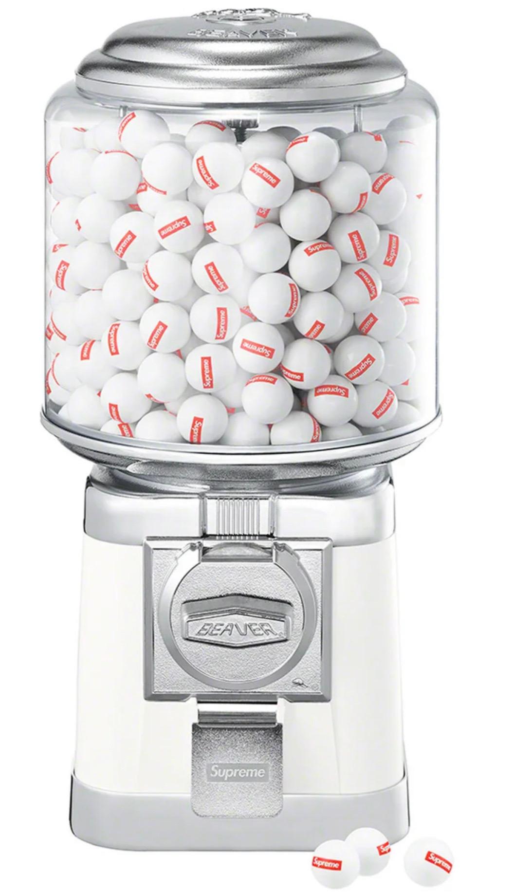 Supreme x beever fall 2022 gumball machine, Fall/Winter 2022, white and red. Free-vend gumball machine with 8.5