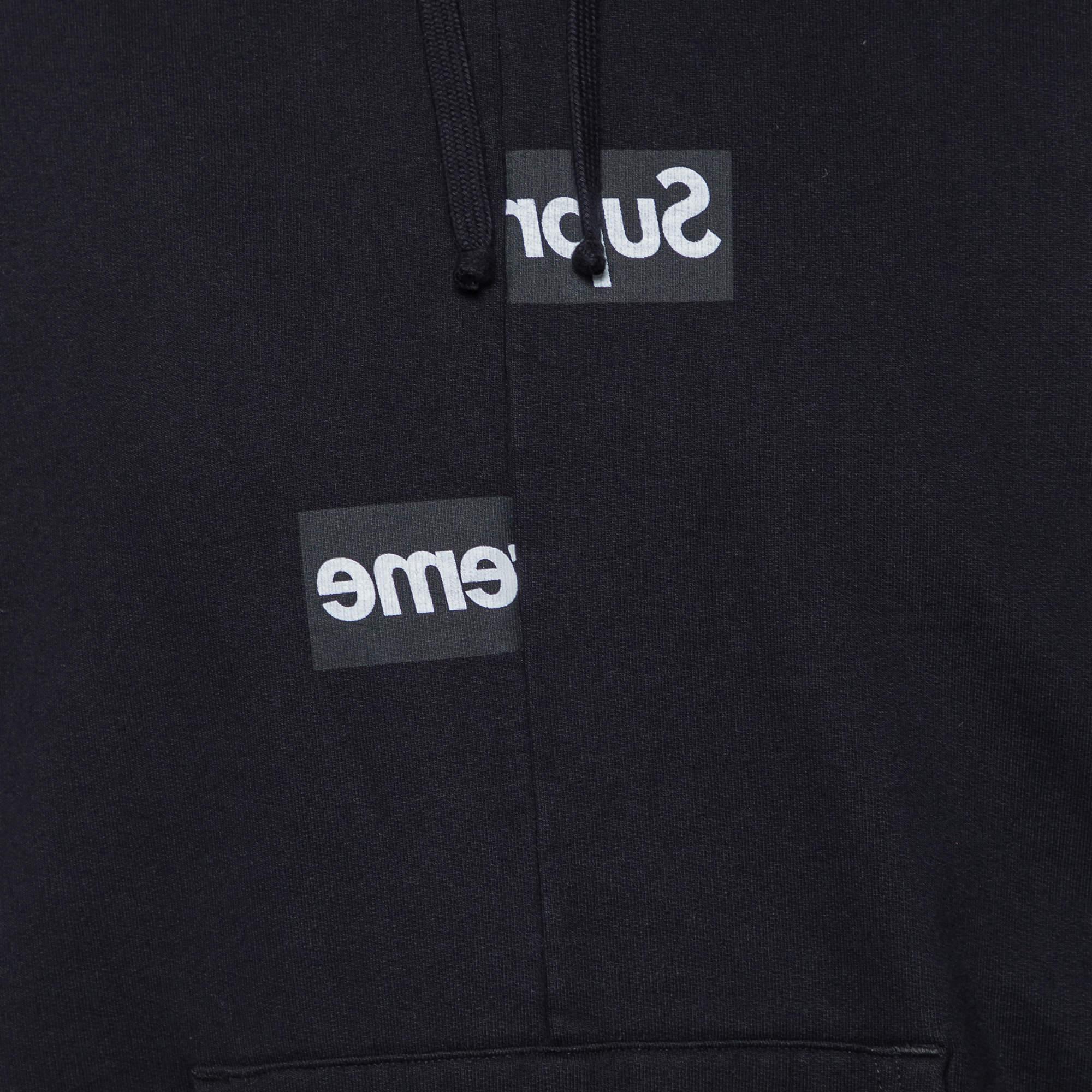 Supreme x Comme des Garçons Black Terry Knit Split Logo Hoodie L For Sale 1