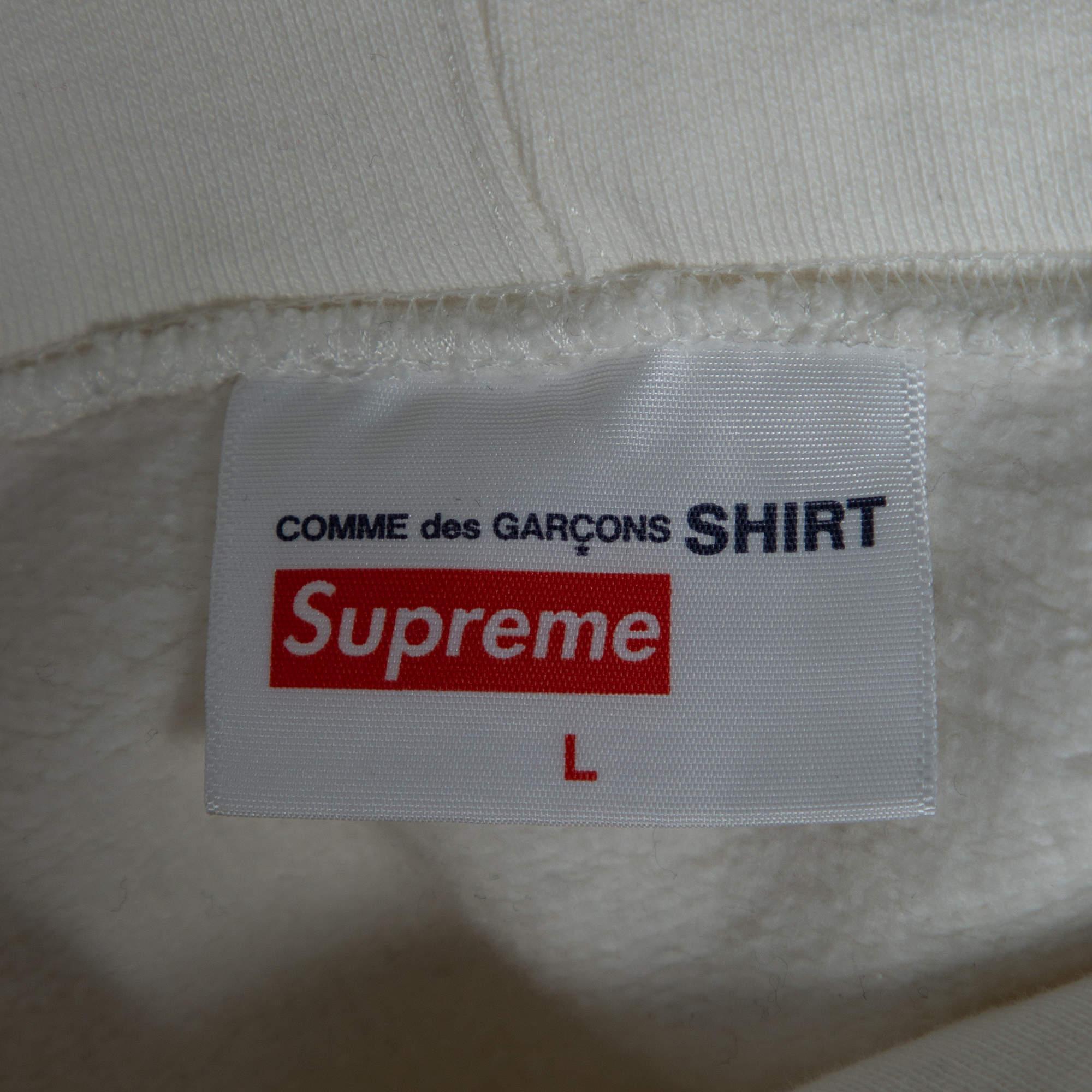 Supreme x Comme des Garçons White Terry Knit Split Logo Hoodie L In Excellent Condition For Sale In Dubai, Al Qouz 2