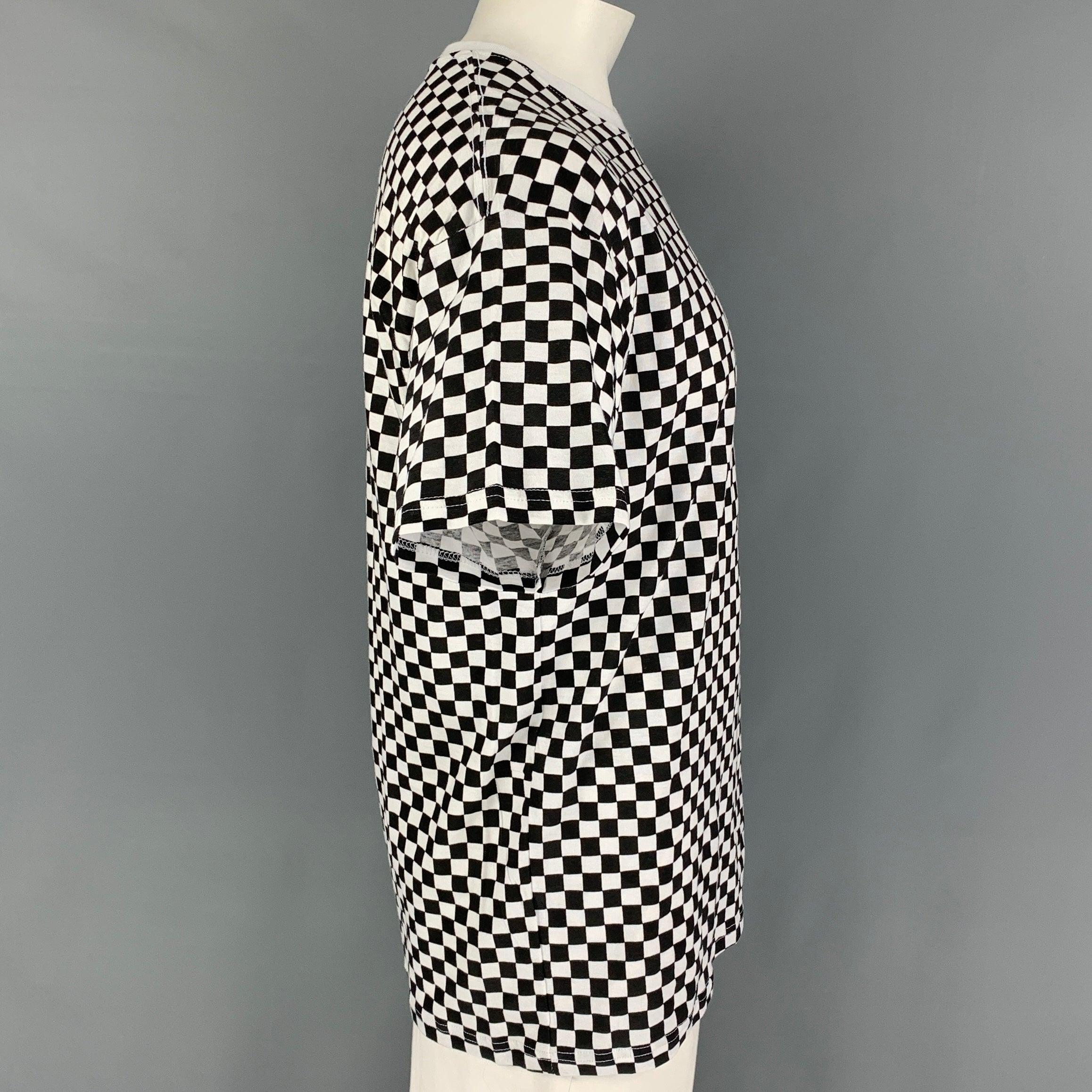 SUPREME x HANES Size L Black White Checkered Cotton Crew-Neck T-shirt In Good Condition For Sale In San Francisco, CA