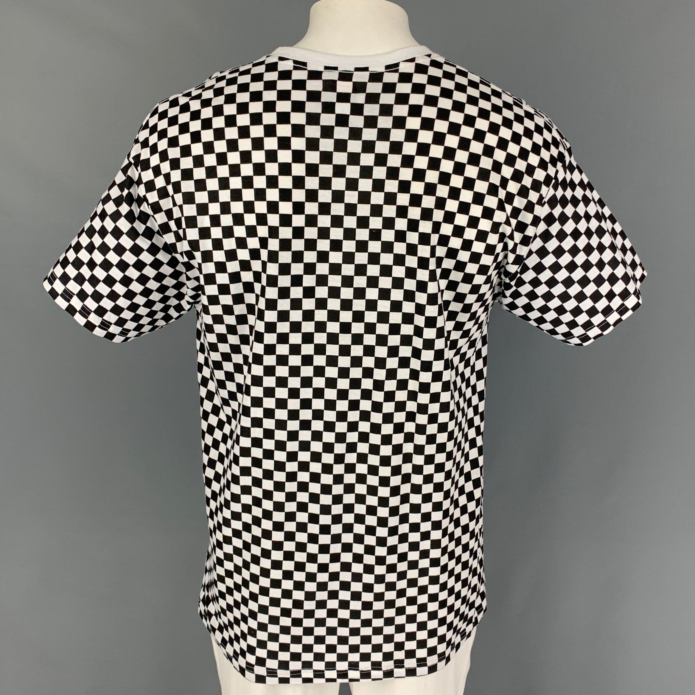 Men's SUPREME x HANES Size L Black White Checkered Cotton Crew-Neck T-shirt For Sale
