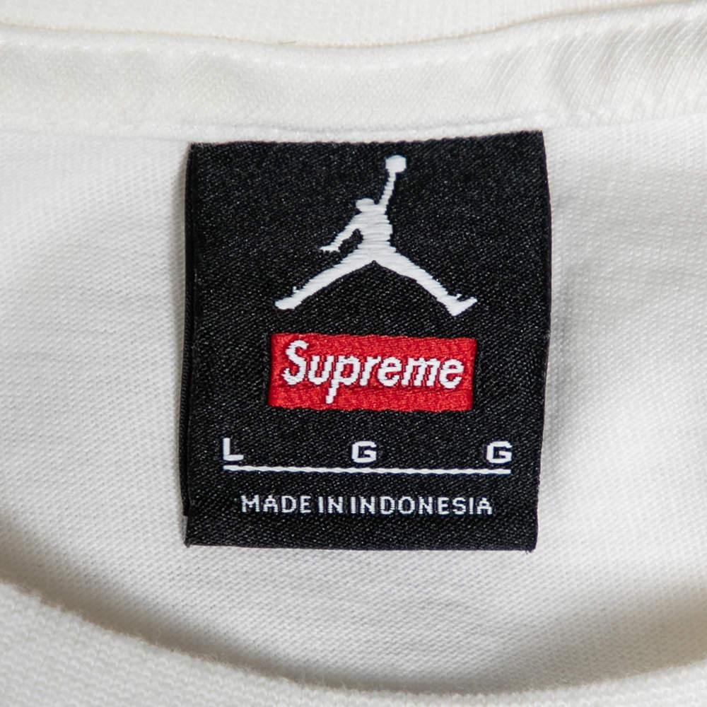 Men's Supreme X Jordan White Logo Printed Cotton T-Shirt L
