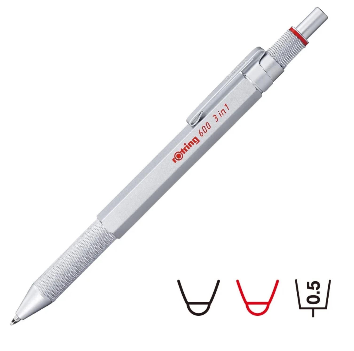 Supreme®/rOtring 600 3 in 1
Penna e matita meccanica multicolore. Include inchiostri a sfera neri e rossi con matita meccanica da 0,5 mm. Ricarica blu aggiuntiva inclusa.