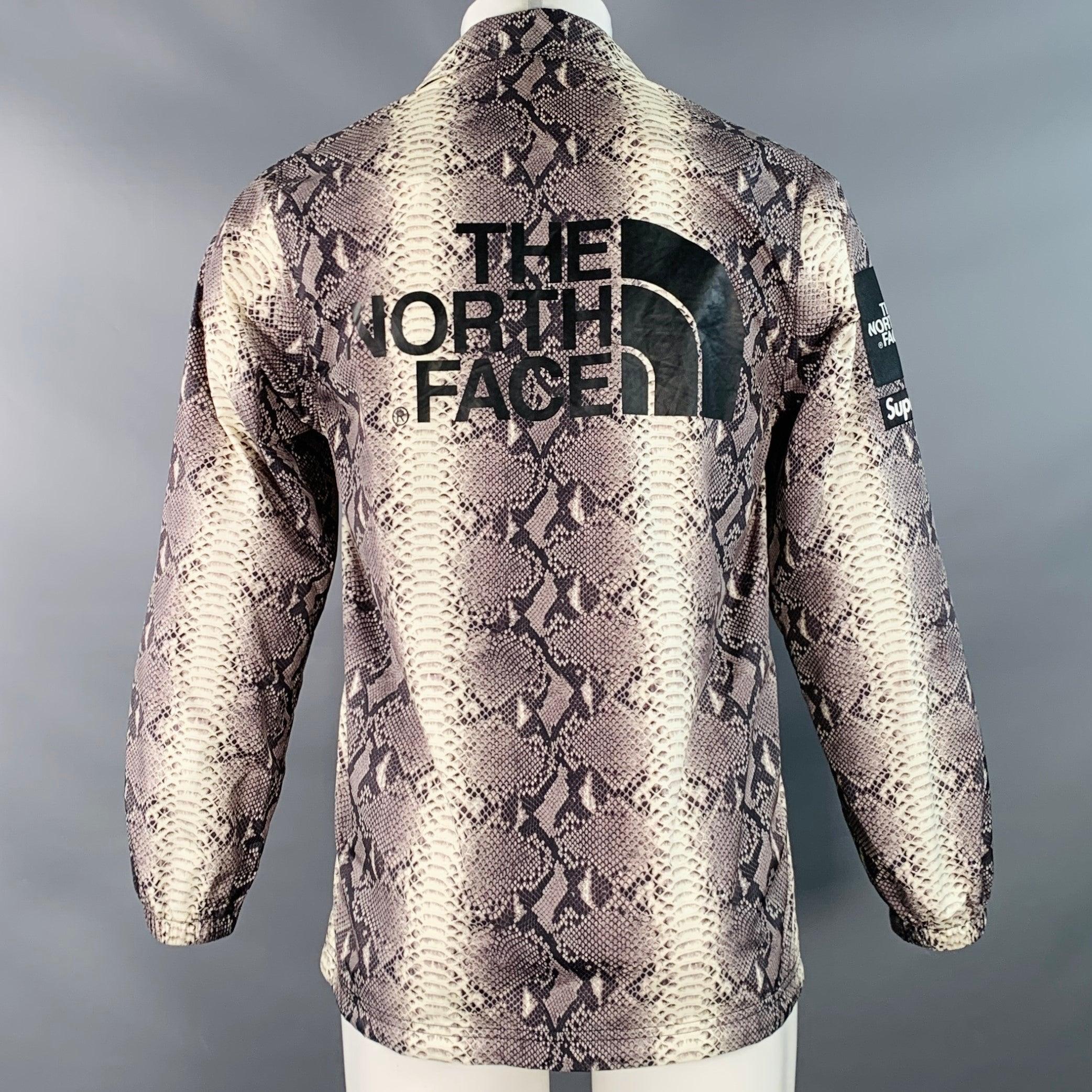 Men's SUPREME x THE NORTH FACE Size M Grey Black White Snake Print Nylon Shirt Jacket For Sale