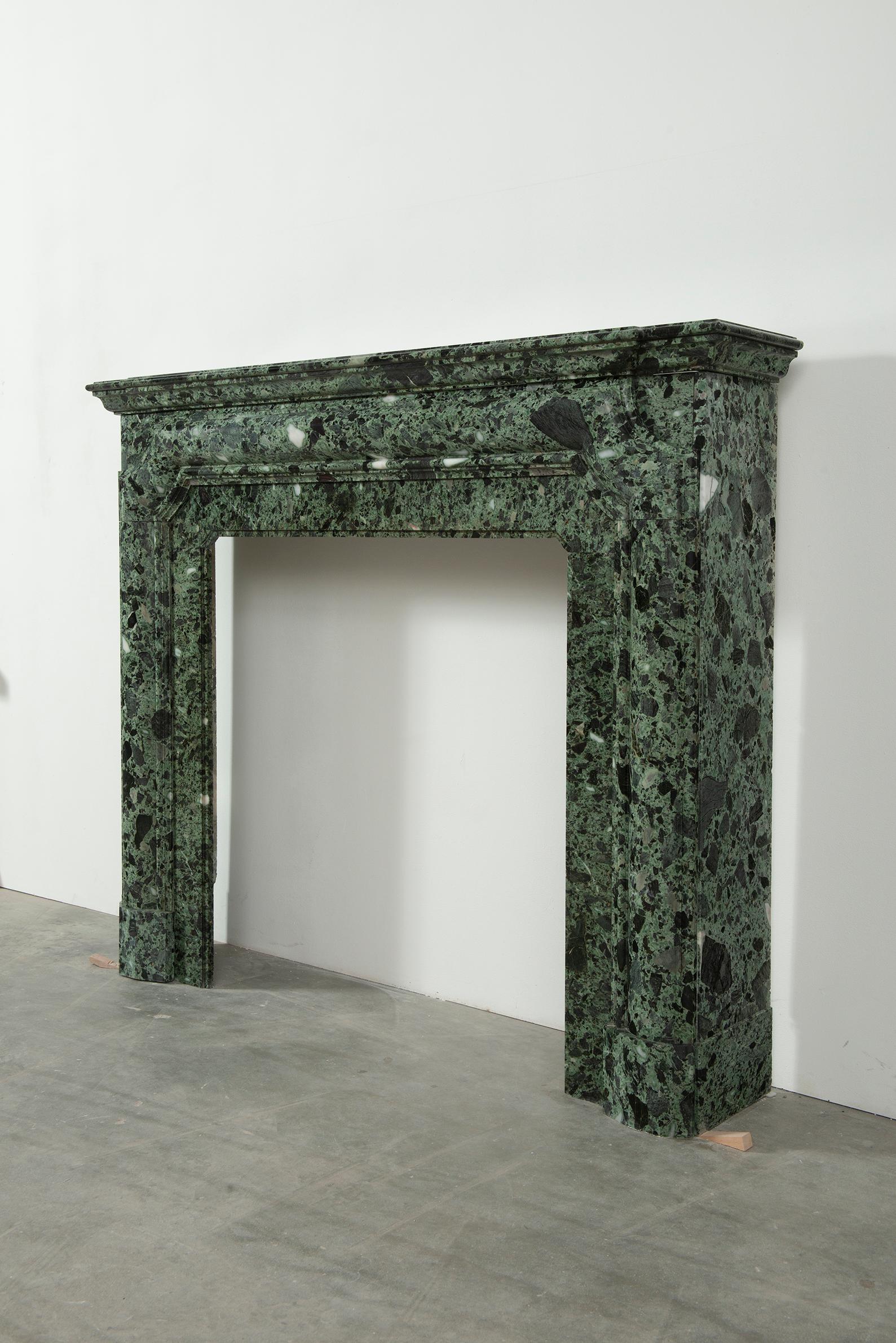 French Suprising Green Breche Marble Fireplace Mantel