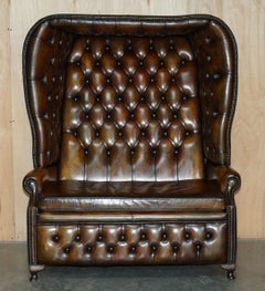 SURE RARE ViNTAGE HAND DYED CIGAR BROWN LEATHER CHESTERFIELD PORTERS SOFA SETTEE