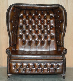 SURE RARE ViNTAGE HAND DYED CIGAR BROWN LEATHER CHESTERFIELD PORTERS SOFA SETTEE
