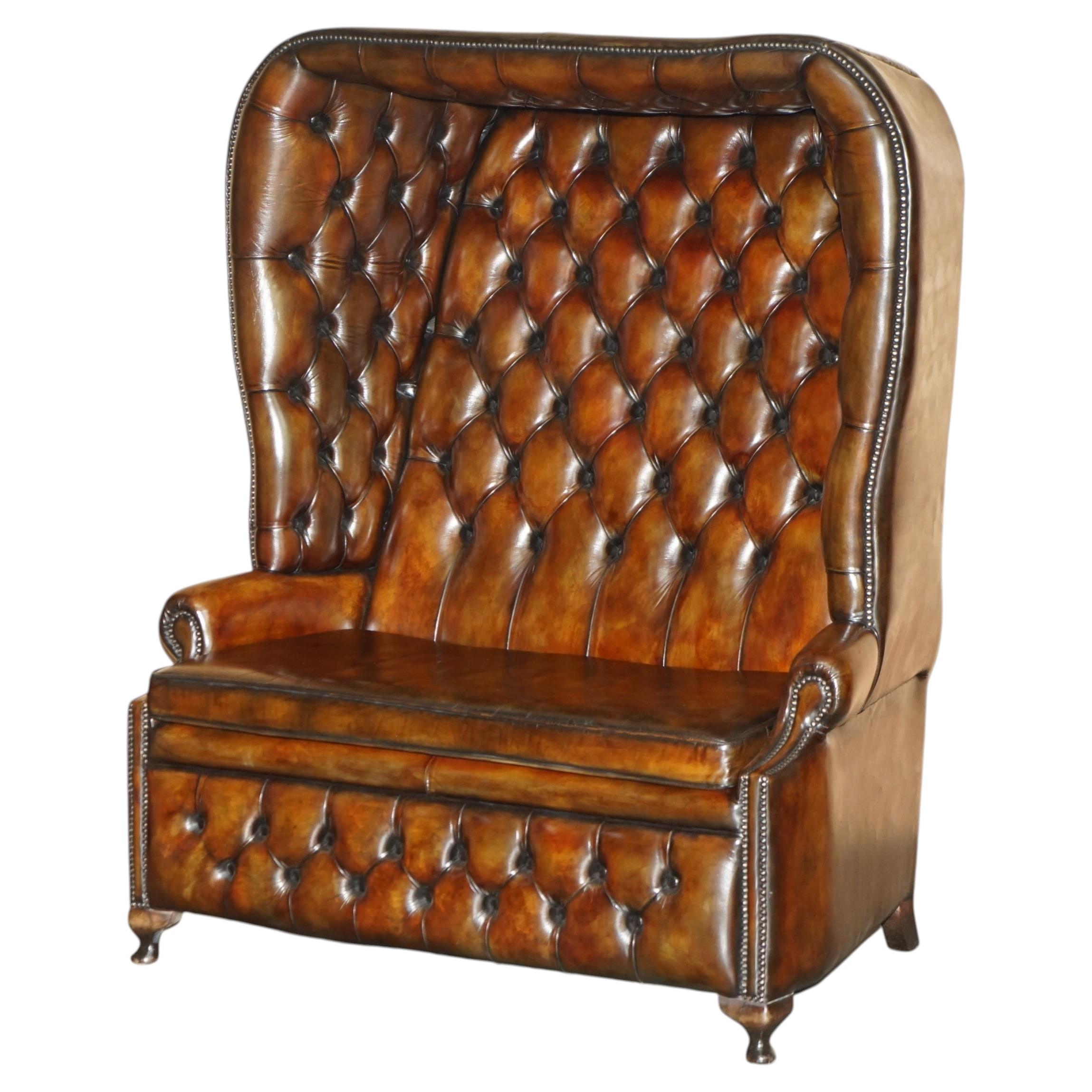 SURE RARE ViNTAGE HAND DYED CIGAR BROWN LEATHER CHESTERFIELD PORTERS SOFA SETTEE